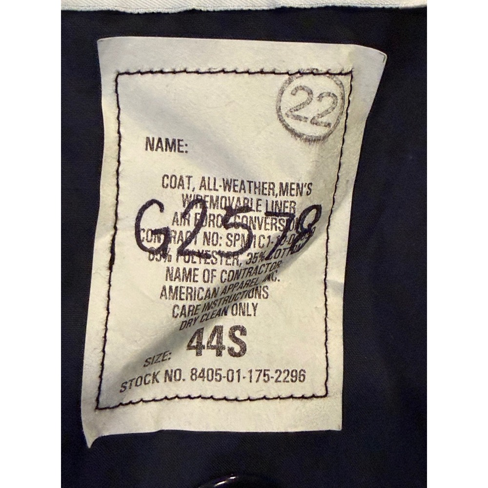 Defense Logistics Agency Trench Coat Mens 44S Blue All Weather Removable Liner * - Picture 4 of 11